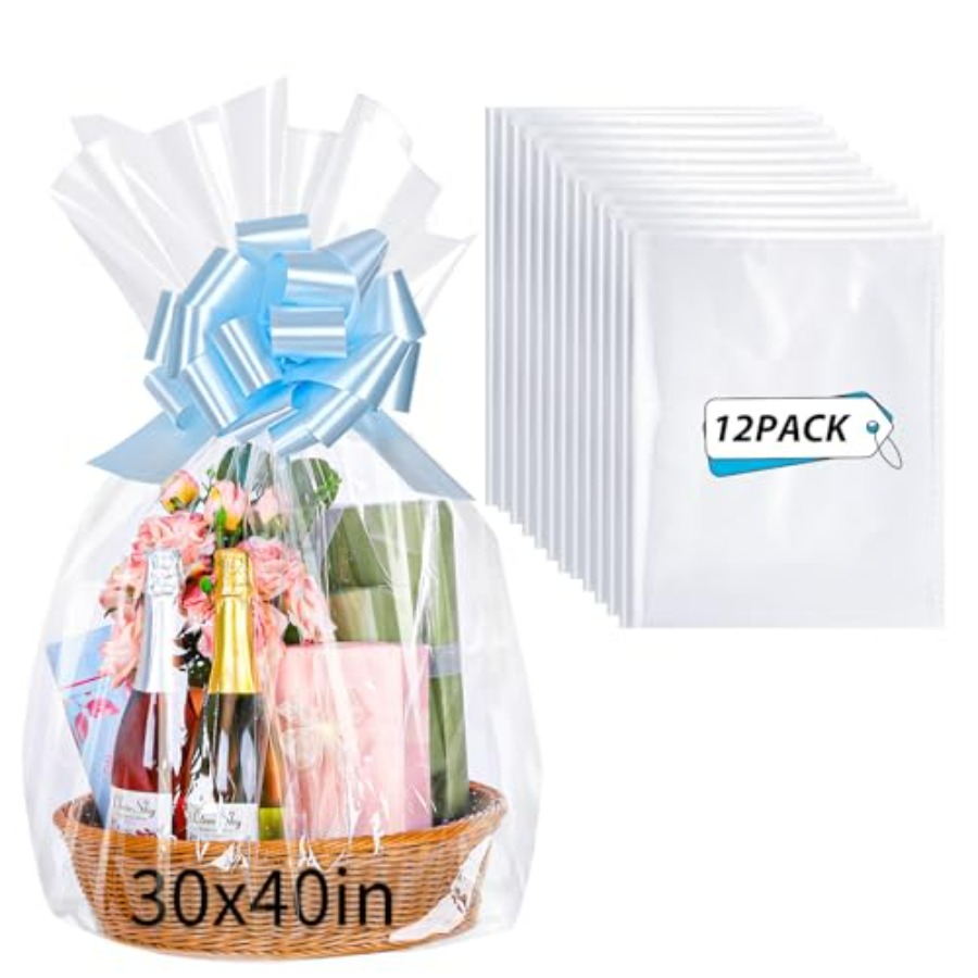 12PCS Large Clear Cellophane G - مراجعة Cellophane Wrap Clear وسعره